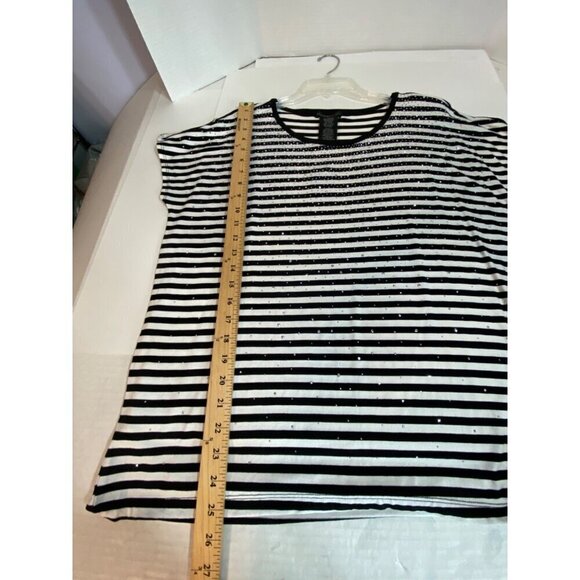 Design History Black & White Striped Tunic Sparkly Beaded Women's Size Large NWT - Picture 8 of 10